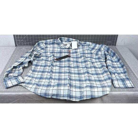 Orvis Men's Tech Check Flannel Long Sleeve Shirt XL Blue/White Plaid - Picture 5 of 9